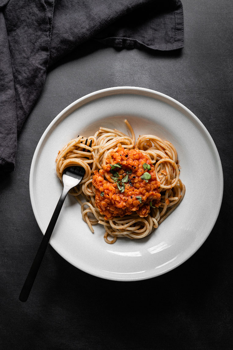 Spaghetti with Red Lentil Sauce