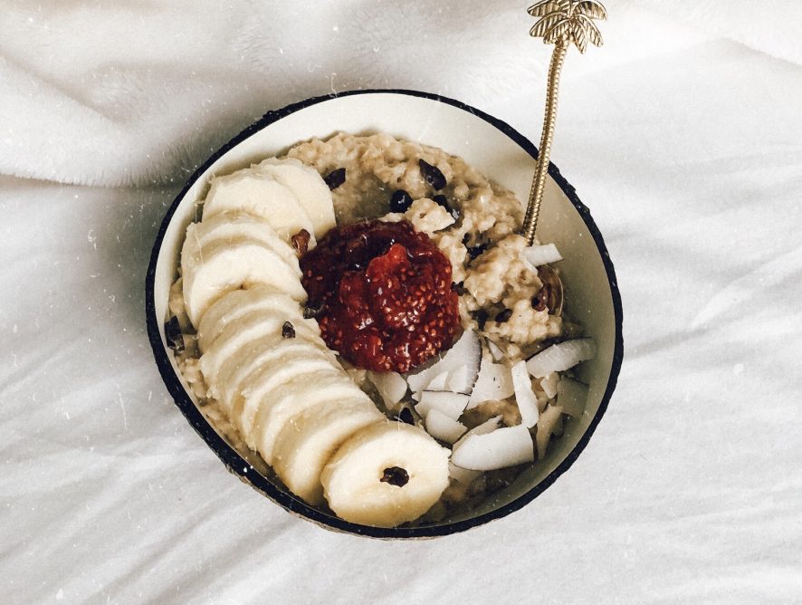 Creamy Coconut Oatmeal with Guilt-free Strawberry Vanilla Jam